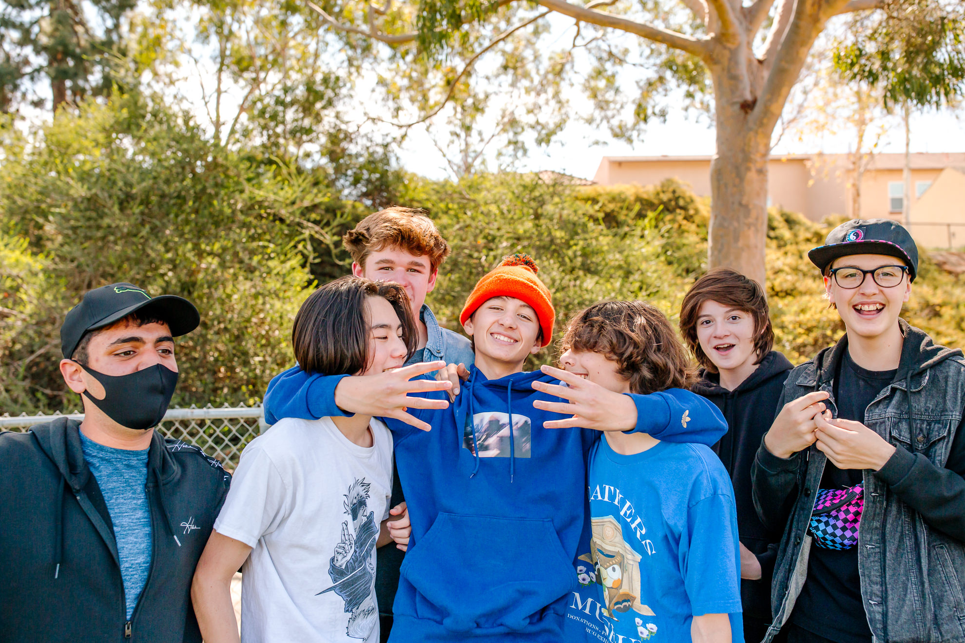 SET High School students gather in a diverse happy group, seemingly happy to be together and in the intellectually challenging learning environment.